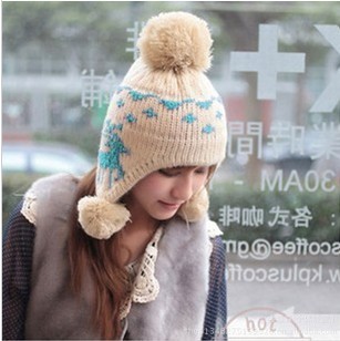 Winter female christmas deer yarn sphere ear protector cap exo knitted hat warm hat