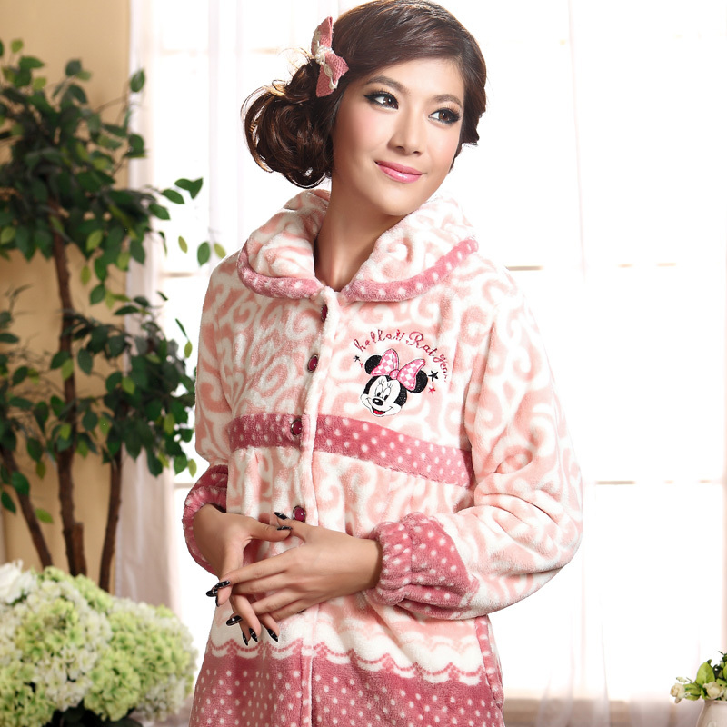 Winter flannel cartoon sleepwear thickening women's thermal sleep set