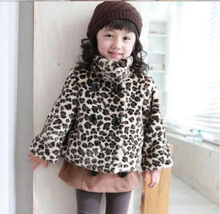 Winter girls clothing faux leopard print double breasted thickening coral fleece wadded jacket cotton-padded jacket outerwear