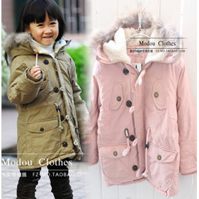 Winter girls clothing - fur collar cap elegant thick wadded jacket overcoat outerwear 178