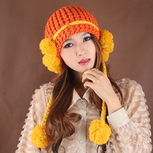 Winter hat new arrival 6 ball ear protector cap fashion knitted hat cute millinery knitted hat