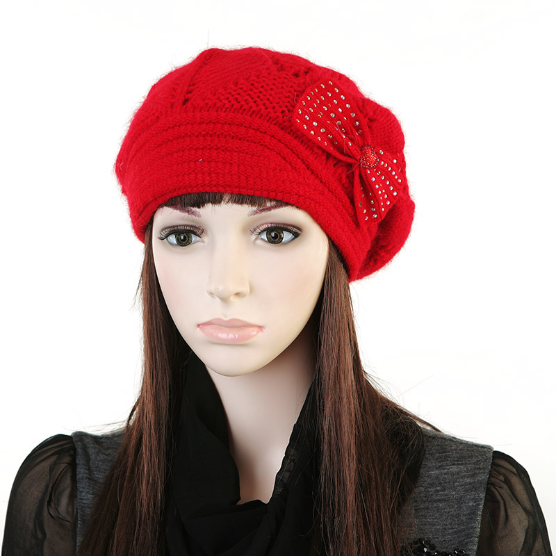 Winter hat women's winter fashion bow rhinestone thermal knitted hat knitted hat
