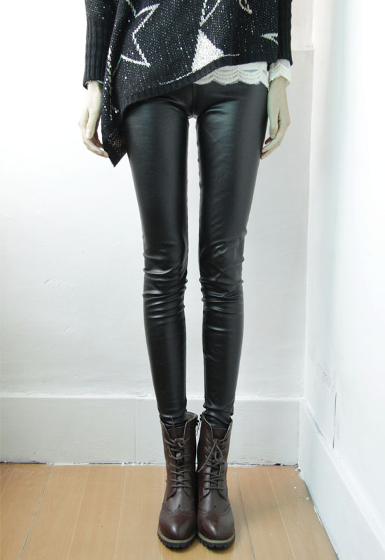 Winter high waist matte faux leather pants faux leather pants all-match plus velvet thickening female tight-fitting black