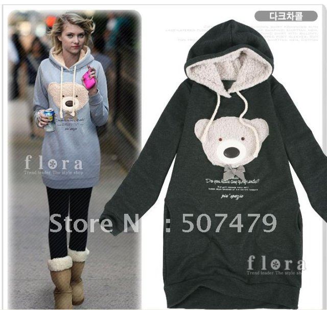Winter Hot Sale 2012 NEW  Women's Hooded Cute Warm Bear Pattern Full Sleeve Jacket, Low Discount!!!