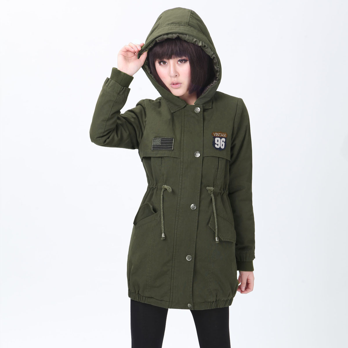 Winter hot-selling slim warm down cotton lovers army medium-long overcoat-535