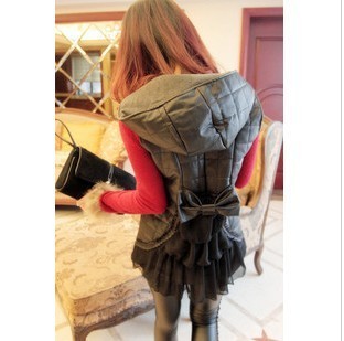 winter jacket women 2012 Vivi medium-long cake chiffon leather plaid vest