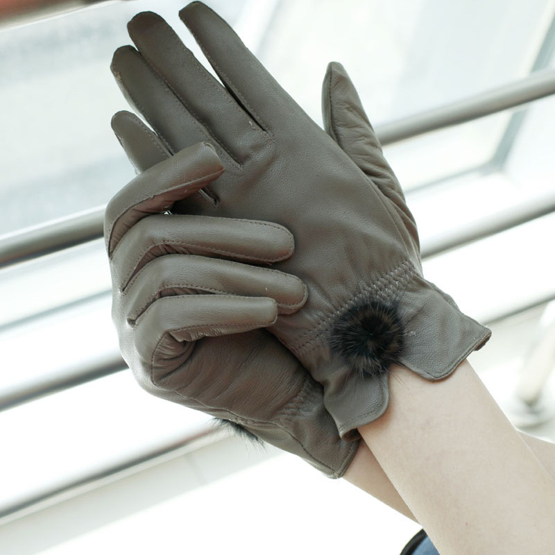 Winter khaki series quality sheepskin thermal ultra-thin type fashion women's leather gloves