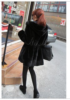 Winter Korea Version Women Two Side Cotton Padded Thick Thermal  Down Jacket Fur Coat Slim Middle Length Hooded Black QY13011005