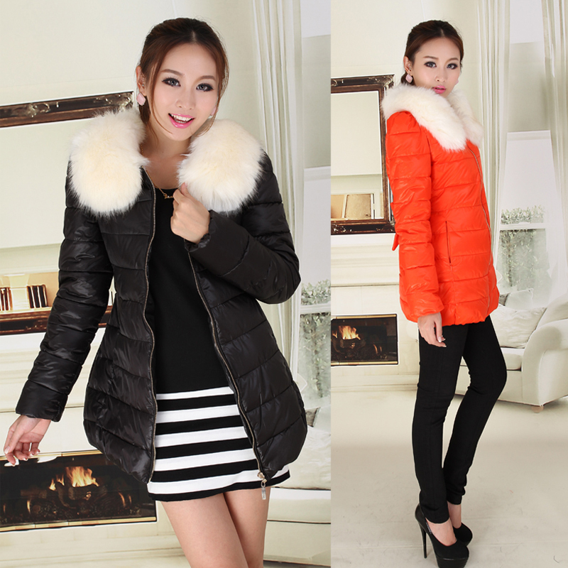 Winter Latest style fur collar long sleeve cotton-padded jacket Free shipping / 6 color(Collar can be removed)