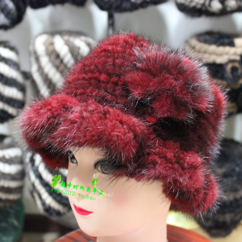 Winter leather strawhat flower mink baimuer hat mink ruffle knitted hat female chromophous