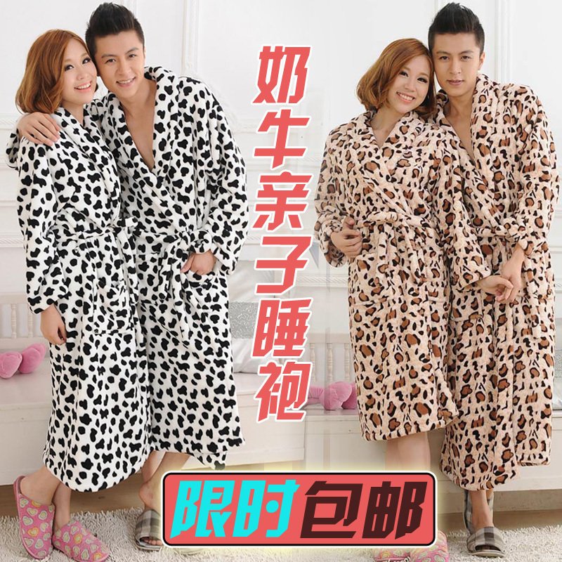 Winter leopard print cow lovers coral fleece robe bathrobes parent-child robe lounge thickening ,Free shipping
