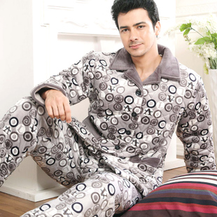 Winter long-sleeve cotton-padded sleepwear male coral fleece plus size thickening sleep set lounge