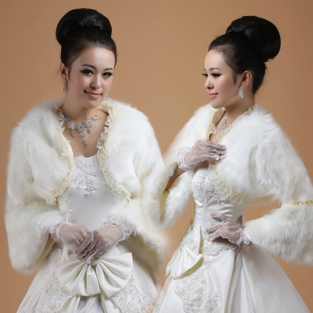 Winter Lovely Elegant Warm Bolero Long Trumpet Sleeve Soft Faux Fur Shrug 2013 Wedding Bridal Jacket Wrap Shawl