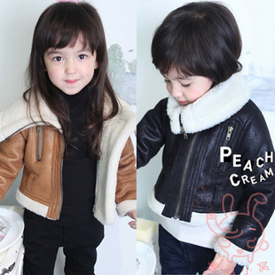 Winter male female child fashion all-match short design fur collar artificial leather clothing child outerwear
