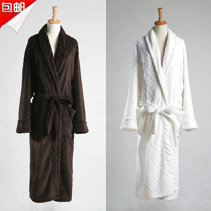 Winter male female lovers coral fleece ultra long robe sleepwear bathrobes white plus size plus size