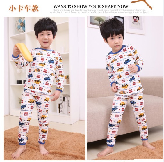 Winter male girls clothing plus velvet thickening child thermal underwear set 100% cotton basic shirt baby sleepwear