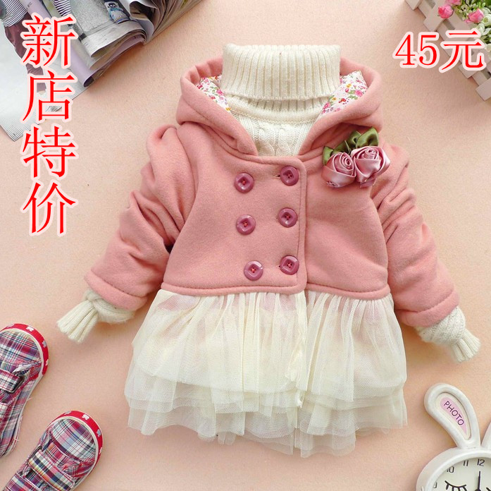Winter male girls clothing thickening fleece wadded jacket outerwear cotton-padded jacket hemline trench type child baby wadded