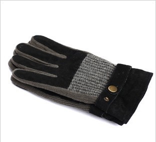 Winter male patchwork casual gloves quality winter thickening thermal yarn leather gloves