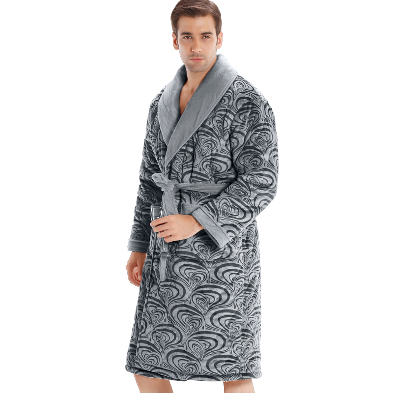 Winter male sleepwear robe super soft coral fleece thickening thermal lounge 0106