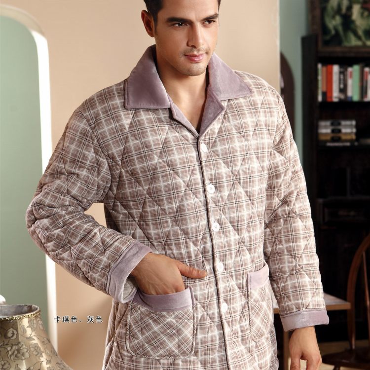 Winter male thickening 100% cotton long-sleeve clip cotton-padded jacket 100% cotton sleepwear lounge set at home service 90