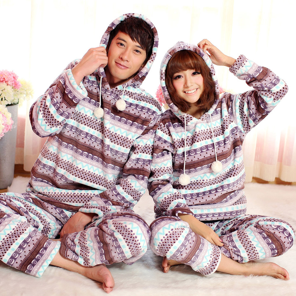 Winter male women's coral fleece sleepwear at home service long-sleeve lovers flannel sleepwear thickening lounge