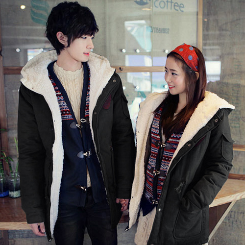 Winter male women's with a hood cotton overcoat thick outerwear medium-long thickening lovers trench male