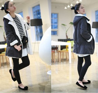 Winter maternity clothing plus velvet thickening maternity wadded jacket plus size with a hood medium-long maternity