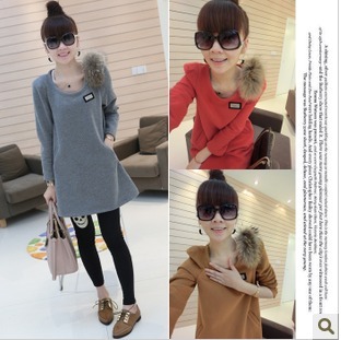Winter maternity clothing thick fleece maternity t shirt new arrival o-neck long-sleeve maternity thermal t-shirt top