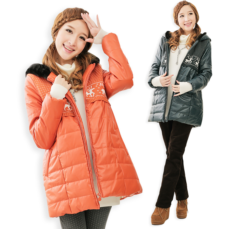 Winter maternity clothing thickening thermal PU maternity cotton-padded jacket maternity thickening wadded jacket outerwear