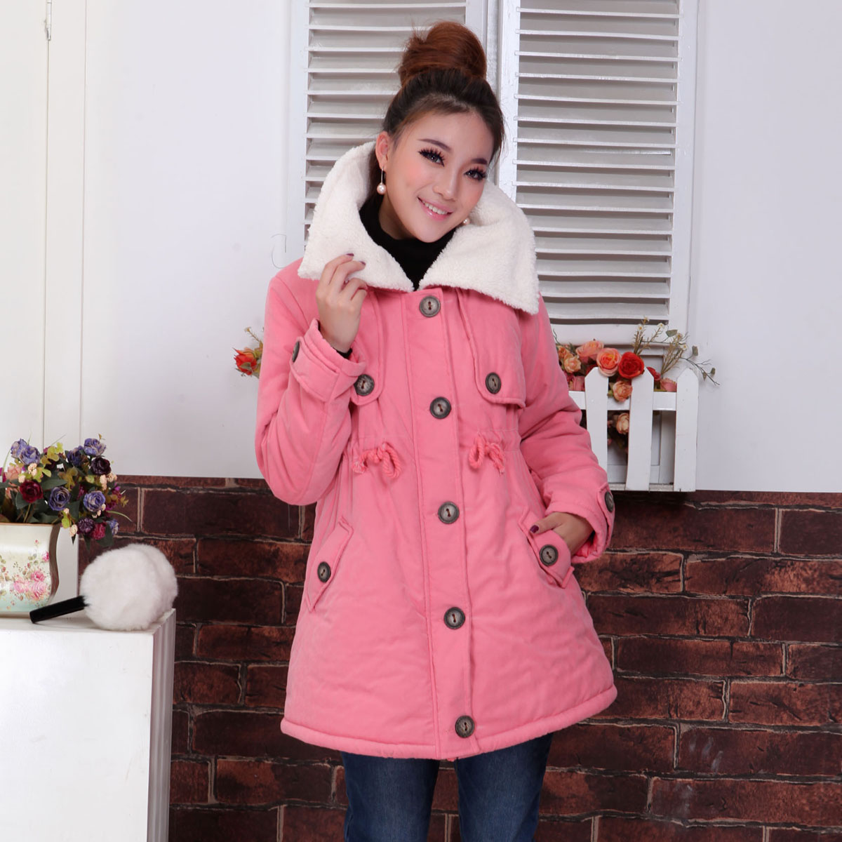 Winter maternity plus velvet outerwear berber fleece thickening maternity wadded jacket maternity cotton-padded jacket top