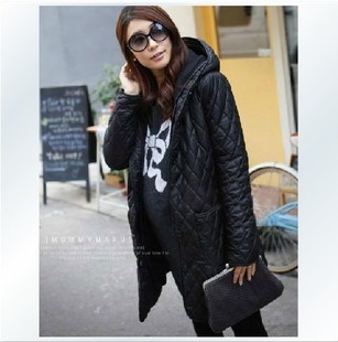 Winter maternity wadded jacket black plaid Emboss with a hood double layer thickening cotton-padded jacket maternity clothing