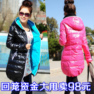 Winter medium-long hooded women's white zipper thickening down coat outerwear glossy