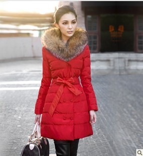 Winter medium-long thickening cotton-padded jacket 2013 new long design wadded jacket luxury raccoon fur down coat