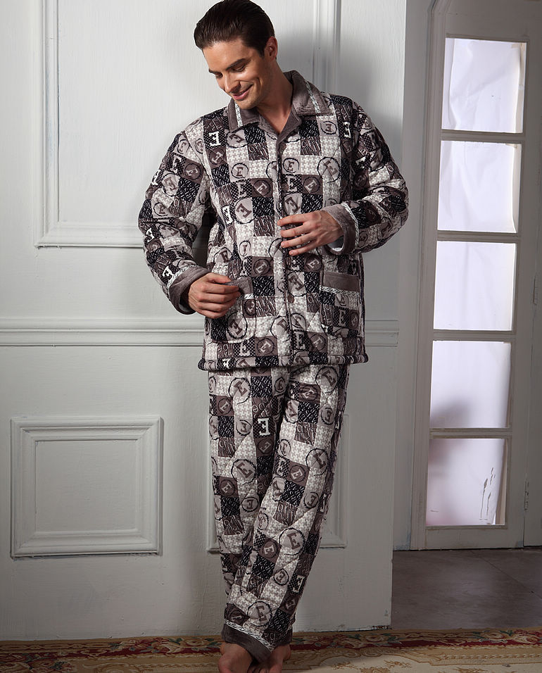 Winter Men cotton-padded sleepwear quality turn-down collar thermal thickening male at home coral fleece lounge set robe