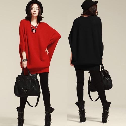 Winter mm long design plus size clothing sweater outerwear batwing sleeve slim hip slim sweater