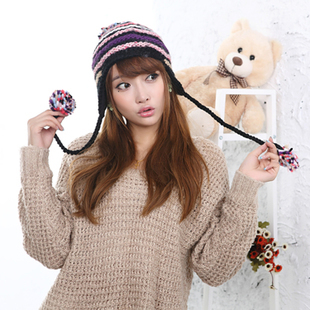 Winter multi-colored ball knitted hat thermal ear protector cap female knitted hat