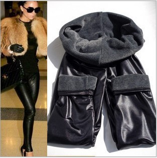 Winter must- charcoal was thin double thick velvet faux leather pants Leggings warm pants matte leather pants free shpping