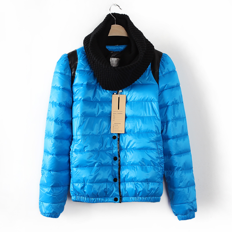 Winter new arrival all-match long-sleeve thickening short design muffler scarf wadded jacket outerwear blue plus size