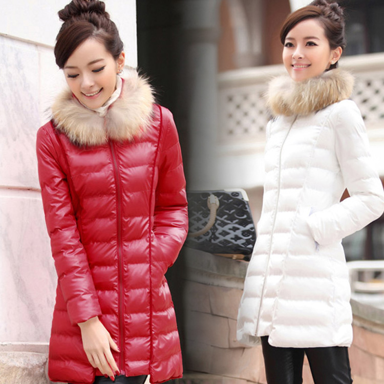 Winter new arrival female cotton-padded jacket women's patchwork PU wadded jacket medium-long female outerwear women's
