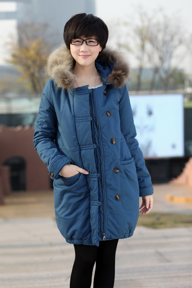 Winter new arrival hooded fur collar plus size maternity cotton-padded jacket/ thermal wadded jacket/ female medium-long
