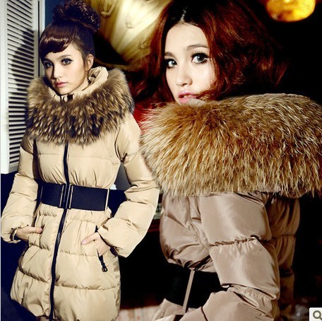 Winter new arrival lady luxury raccoon fur medium-long slim thickening down coat women cotton-padded jacket outerwear