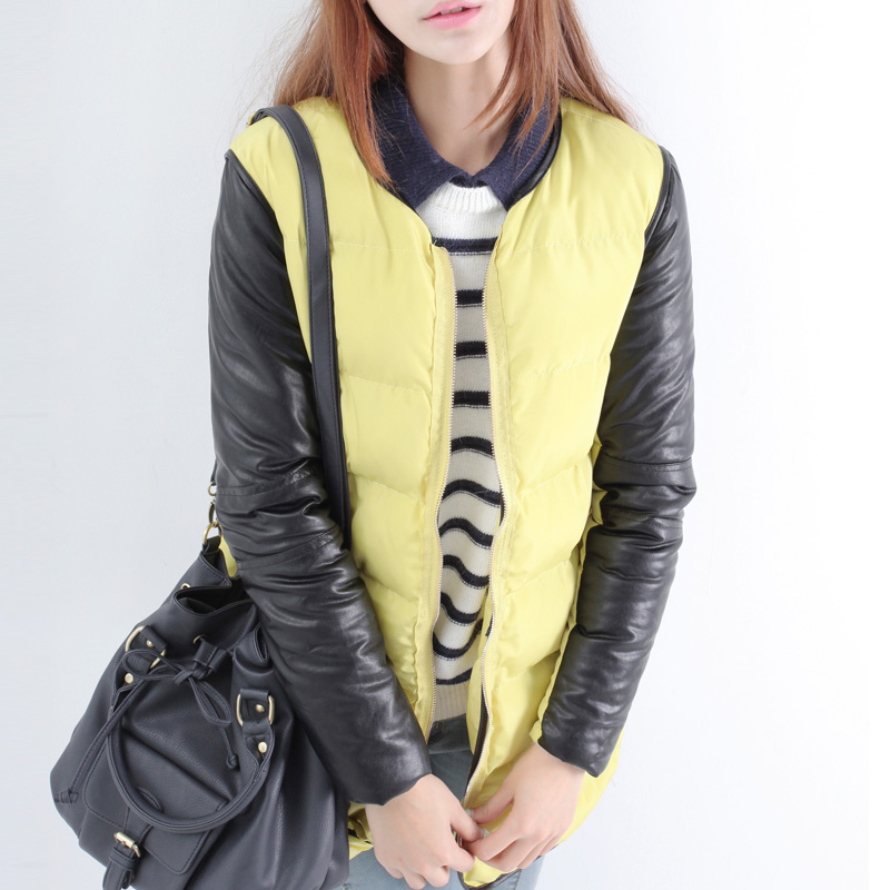 Winter new arrival o-neck medium-long patchwork cotton-padded winter wadded jacket cotton-padded jacket cotton-padded jacket top