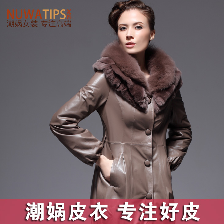 Winter new arrival outerwear fox fur rex rabbit hair genuine leather clothing female medium-long trench