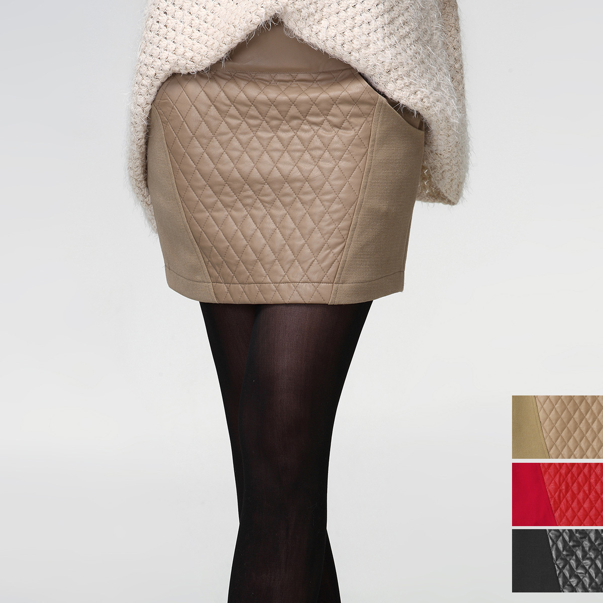 Winter new arrival patchwork leather short skirt women's solid color slim bust skirt brief all-match faux leather bag skirt