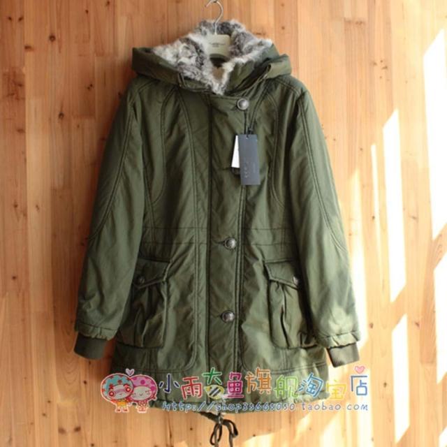 Winter new arrival rabbit fur thickening tooling cotton-padded jacket overcoat rabbit fur the disassemblability Army Green