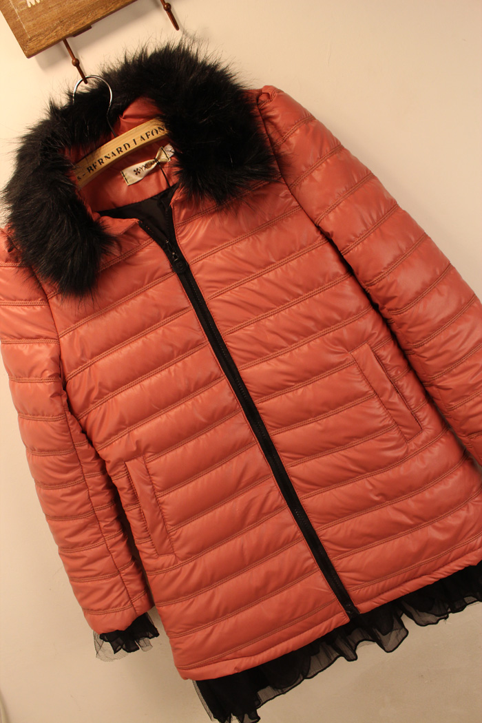 Winter new arrival slim medium-long water washed leather cotton-padded leather clothing female fur collar women's lace