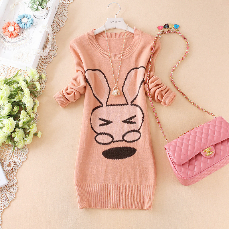 Winter new arrival sweet preppystyle rabbit medium-long slim knitted sweater long-sleeve basic shirt thick sweater