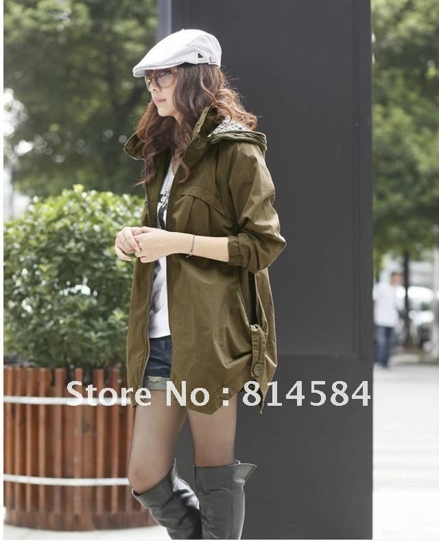 Winter new casual Zip Hooded outercoat large pocket long sleeve