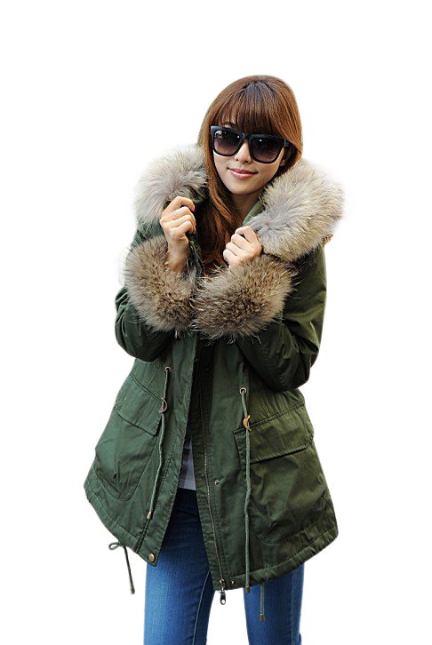 Winter new style Korean version large fur collar and sleeve long section cotton-padded clothes,Free shipping WWM027