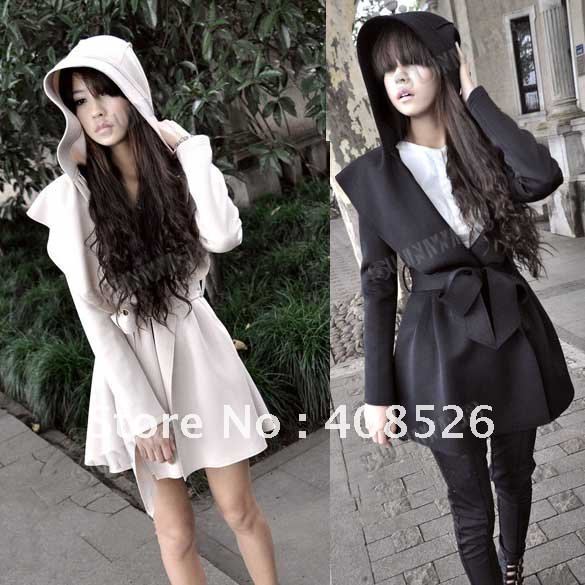 Winter New Stylish Korea Women's Coat Hooded Trench Outerwear Dresses Style Tops free shipping 3487